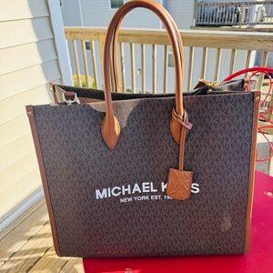 Michael Kors Brown and Tan Logo Laptop Bag